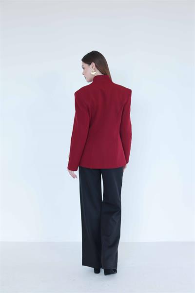 Gold Düğmeli Blazer Ceket Bordo