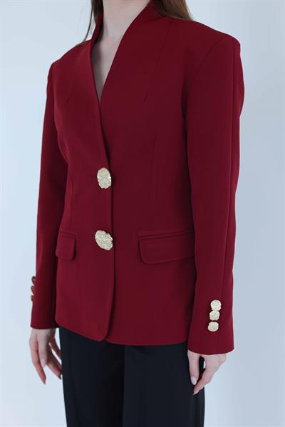 Gold Düğmeli Blazer Ceket Bordo