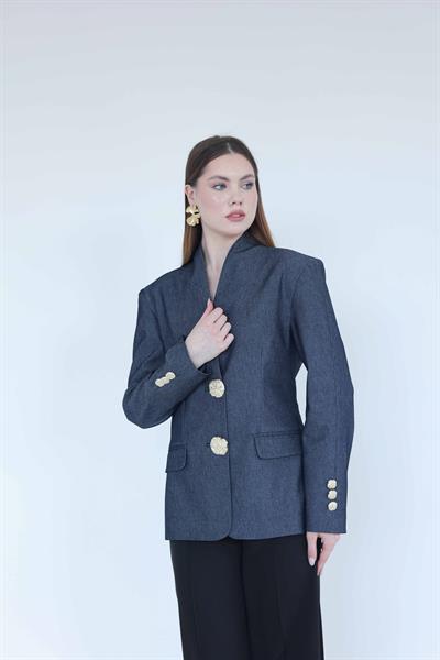 Gold Düğmeli Blazer Ceket Kot