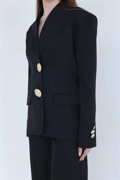 Gold Düğmeli Blazer Ceket Siyah