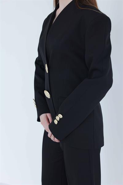 Gold Düğmeli Blazer Ceket Siyah