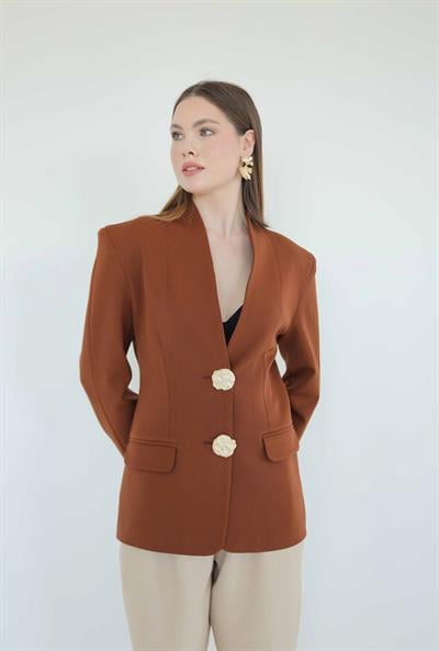 Gold Düğmeli Blazer Ceket Taba