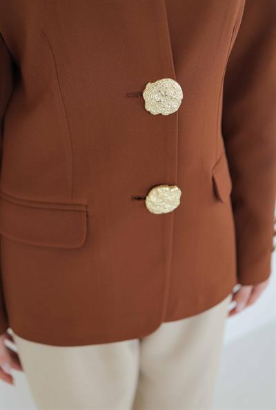 Gold Düğmeli Blazer Ceket Taba
