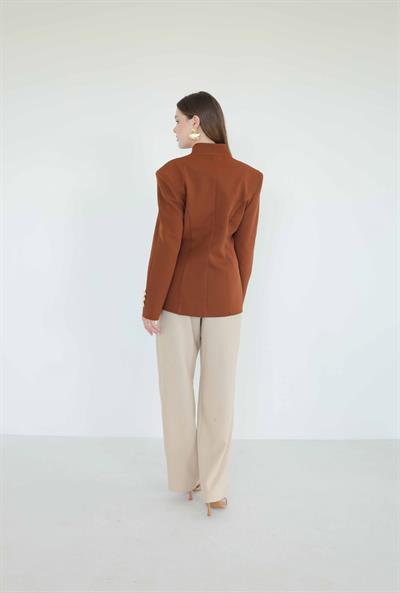 Gold Düğmeli Blazer Ceket Taba