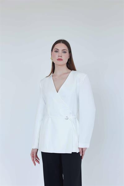 HM Model Kemerli Blazer Ceket Beyaz