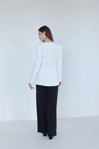 HM Model Kemerli Blazer Ceket Beyaz
