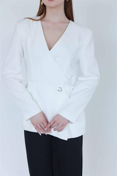 HM Model Kemerli Blazer Ceket Beyaz