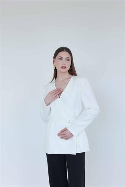 HM Model Kemerli Blazer Ceket Beyaz