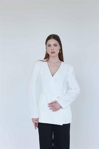 HM Model Kemerli Blazer Ceket Beyaz