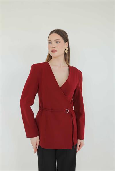 HM Model Kemerli Blazer Ceket Bordo