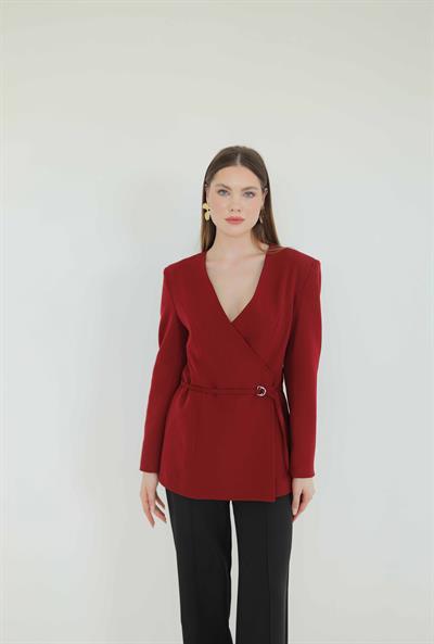 HM Model Kemerli Blazer Ceket Bordo