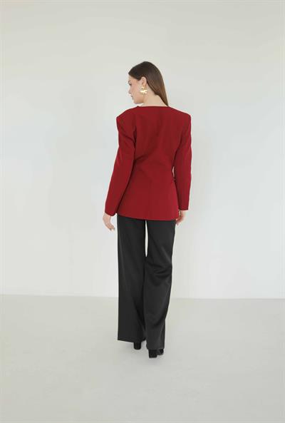 HM Model Kemerli Blazer Ceket Bordo