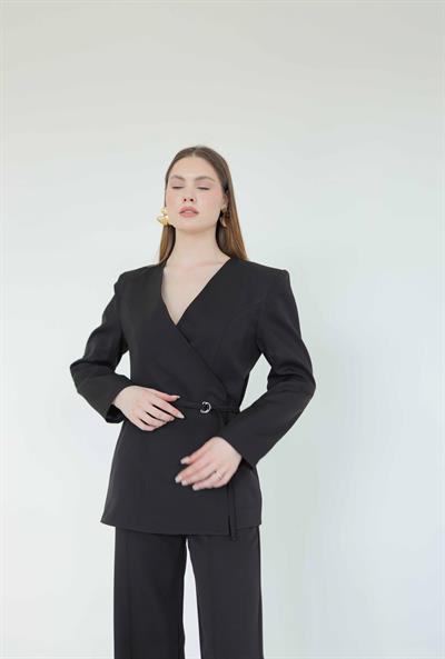 HM Model Kemerli Blazer Ceket Siyah