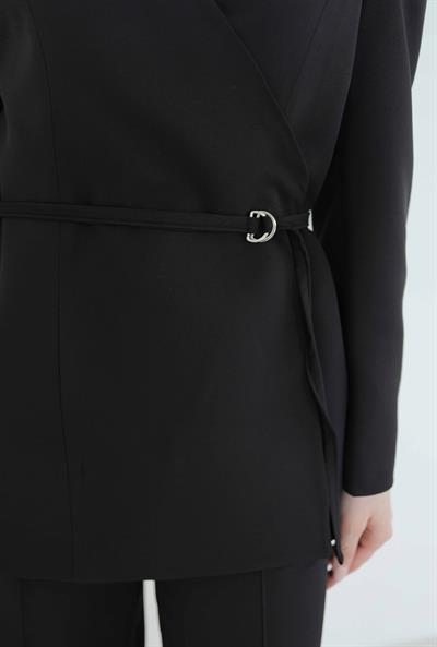 HM Model Kemerli Blazer Ceket Siyah