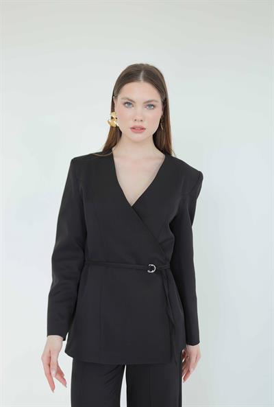 HM Model Kemerli Blazer Ceket Siyah