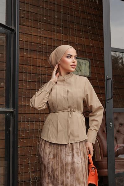 İnce Kemerli Gömlek Kahve