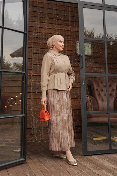 İnce Kemerli Gömlek Kahve