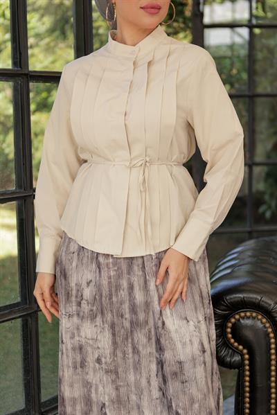 İnce Kemerli Gömlek Krem