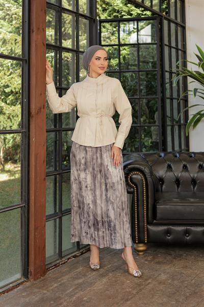 İnce Kemerli Gömlek Krem