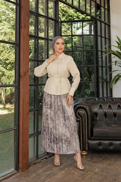 İnce Kemerli Gömlek Krem