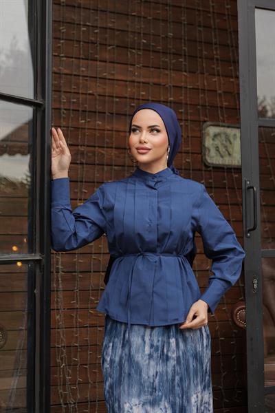 İnce Kemerli Gömlek Mavi