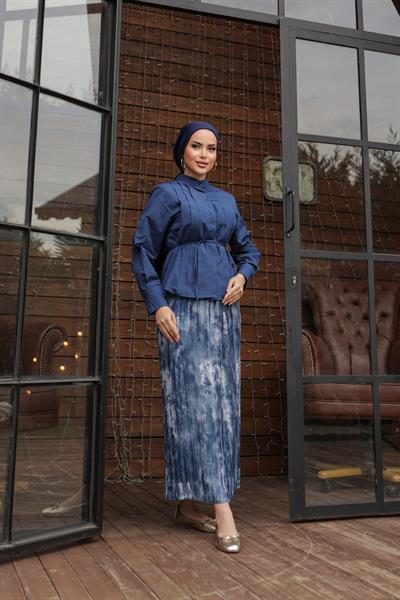 İnce Kemerli Gömlek Mavi