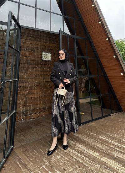 Kruvaze Krop Ceket Düğme Detaylı Siyah