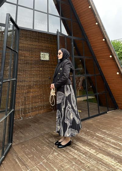 Kruvaze Krop Ceket Düğme Detaylı Siyah