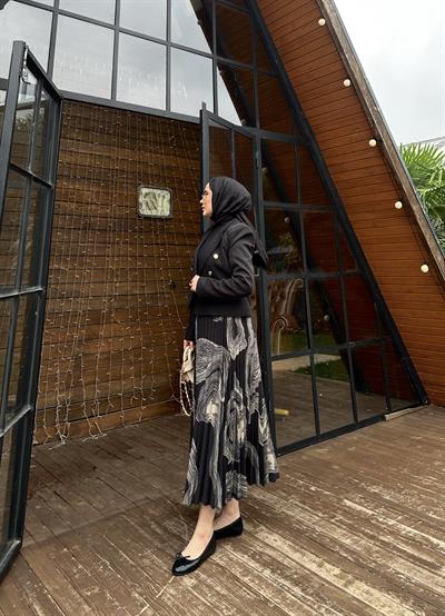 Kruvaze Krop Ceket Düğme Detaylı Siyah