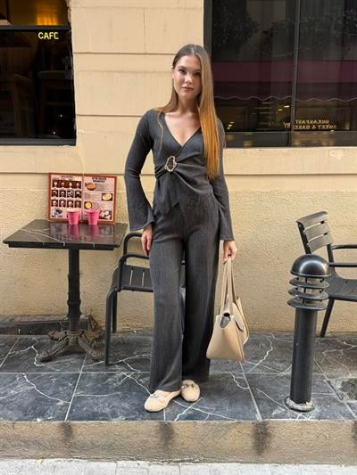 Kruvaze Tokalı Takım Antrasit