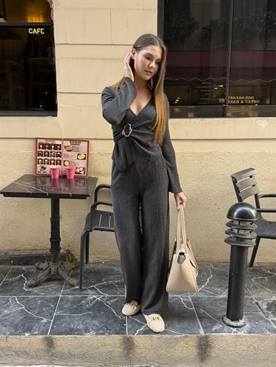 Kruvaze Tokalı Takım Antrasit