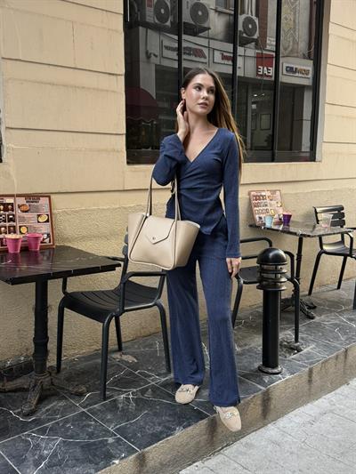 Kruvaze Tokalı Takım Lacivert