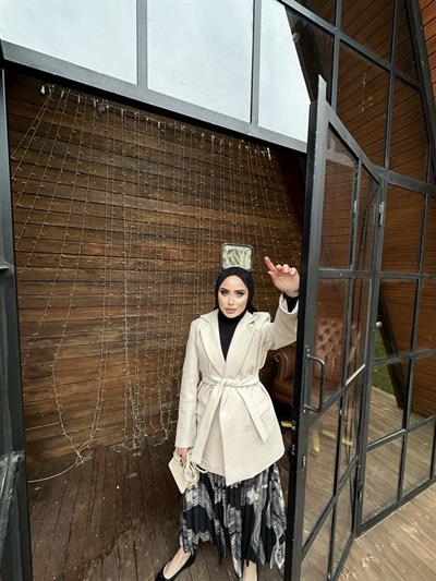 Kuşaklı Kaşe Ceket Taş