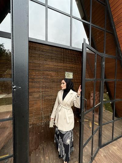 Kuşaklı Kaşe Ceket Taş