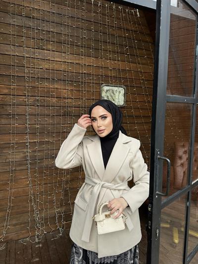 Kuşaklı Kaşe Ceket Taş