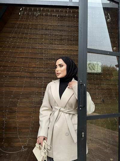 Kuşaklı Kaşe Ceket Taş