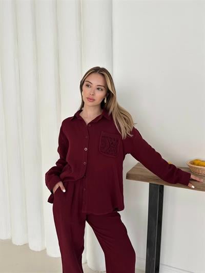 Nakış Detaylı İkili Takım Bordo