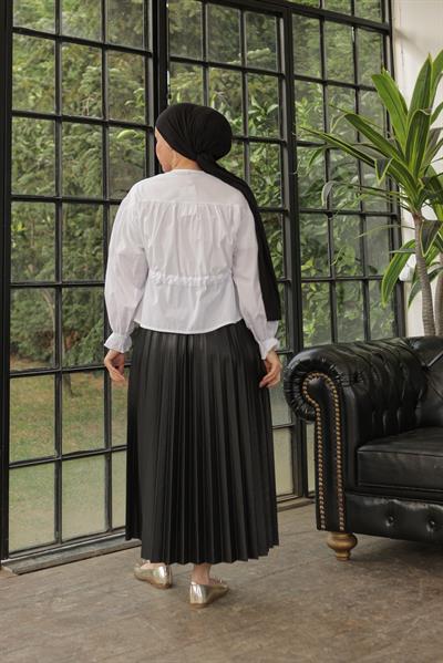 Parlak Pliseli Etek Siyah