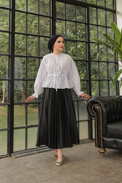 Parlak Pliseli Etek Siyah