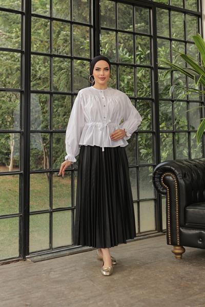 Parlak Pliseli Etek Siyah