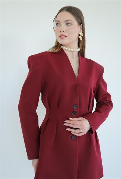 Pens Detaylı Ceket Etek Takım Bordo