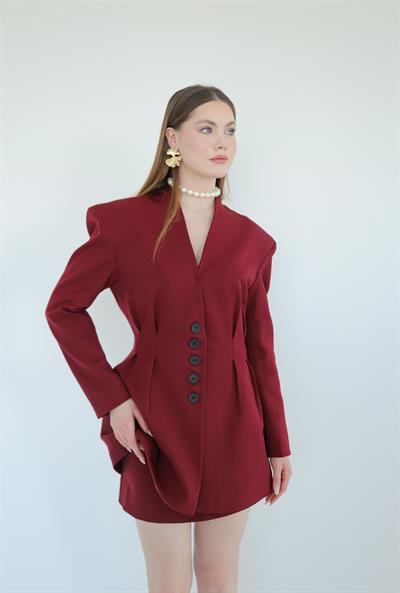 Pens Detaylı Ceket Etek Takım Bordo