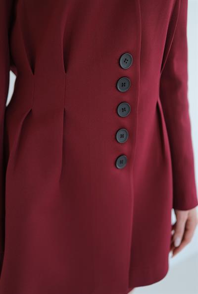 Pens Detaylı Ceket Etek Takım Bordo