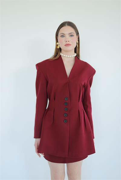 Pens Detaylı Ceket Etek Takım Bordo