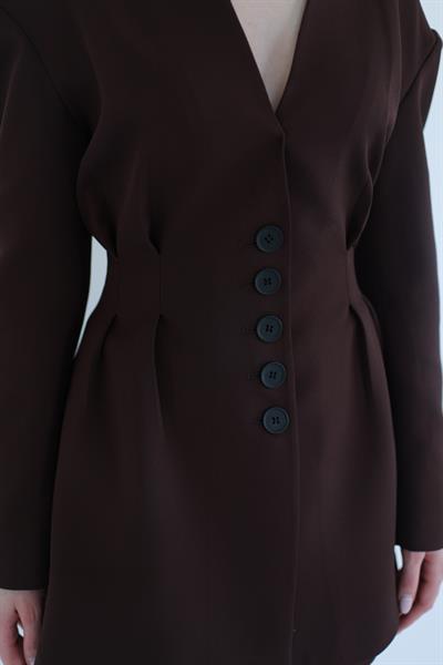 Pens Detaylı Ceket Etek Takım Kahve