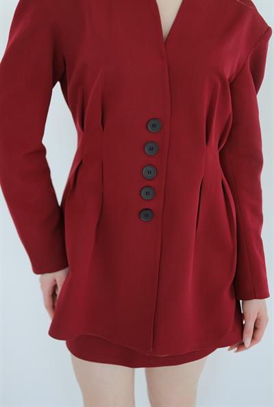 Pens Detaylı Ceket Etek Takım Kırmızı