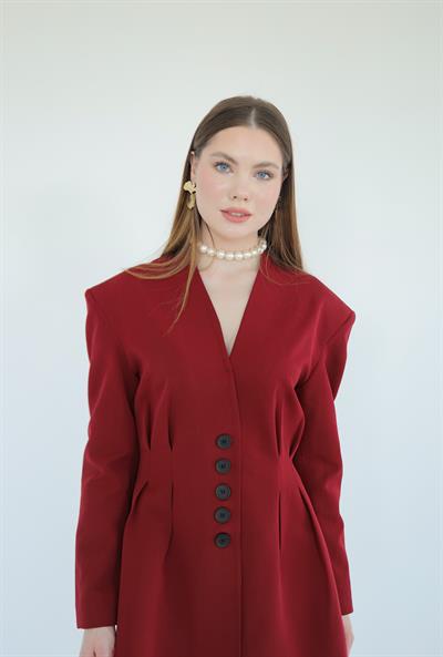 Pens Detaylı Ceket Etek Takım Kırmızı