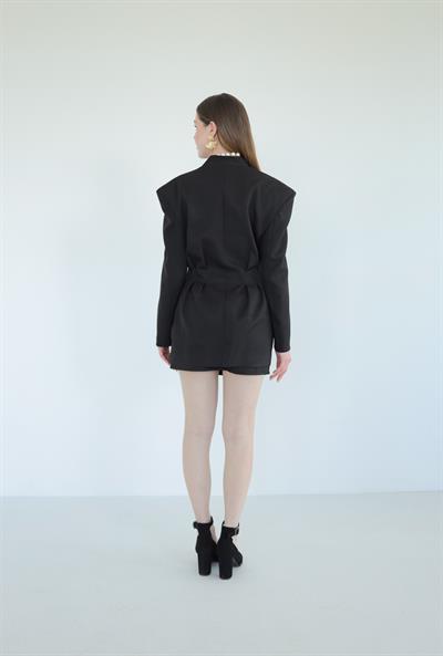 Pens Detaylı Ceket Etek Takım Siyah