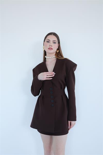 Pens Detaylı Ceket Kahverengi