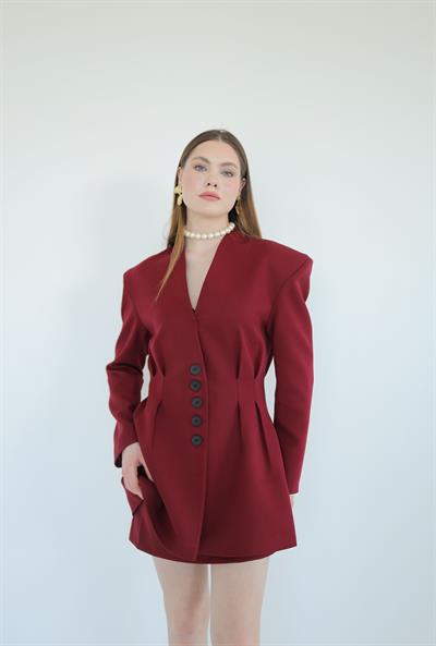 Pens Detaylı Ceket Bordo
